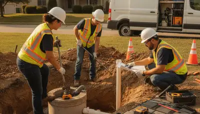 Tucson, AZ plumber inspecting septic repair system for emergency home service