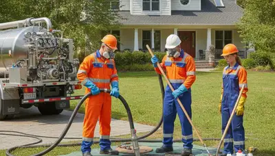 Tucson, AZ plumbers cleaning a septic tank for reliable residential sewer service