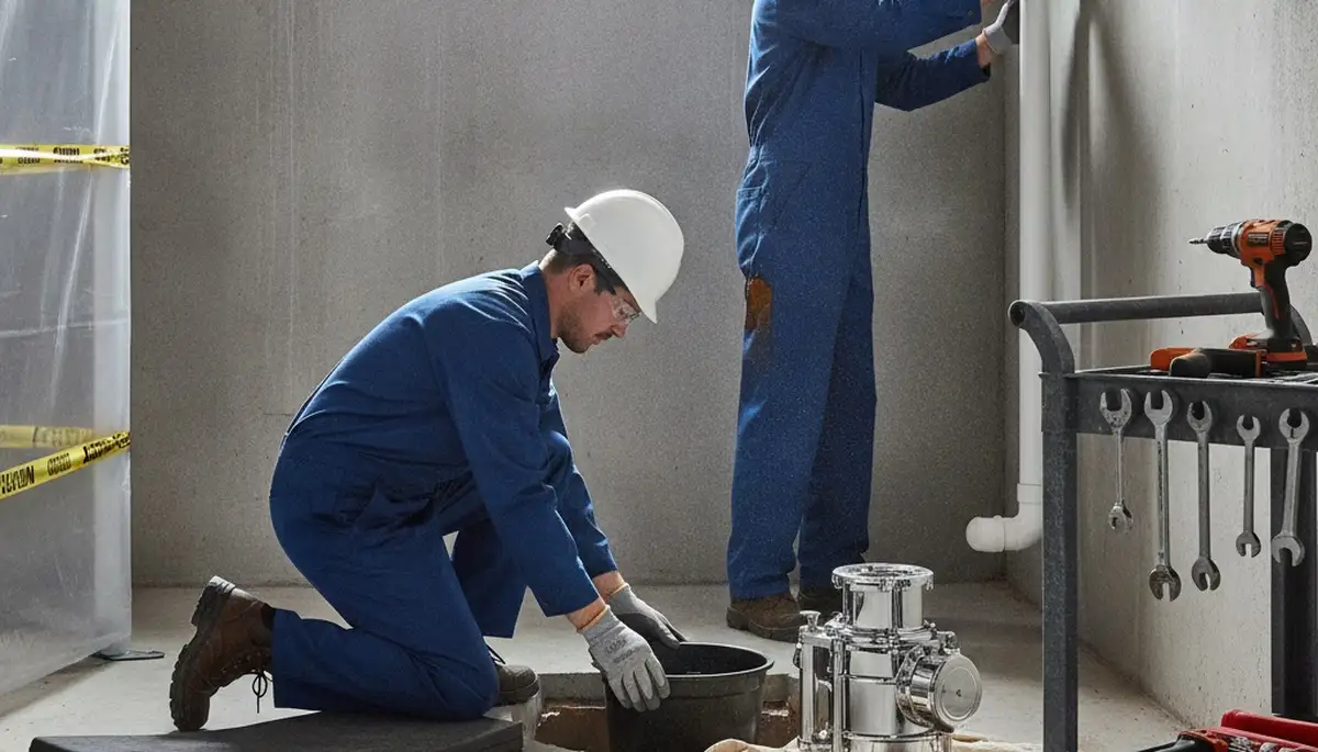 Sump pump installation for Tucson, AZ home by on-call plumbers during emergency repair service