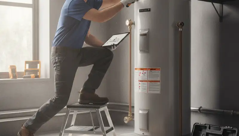 Tucson, AZ plumber repairing a water heater for a local home emergency