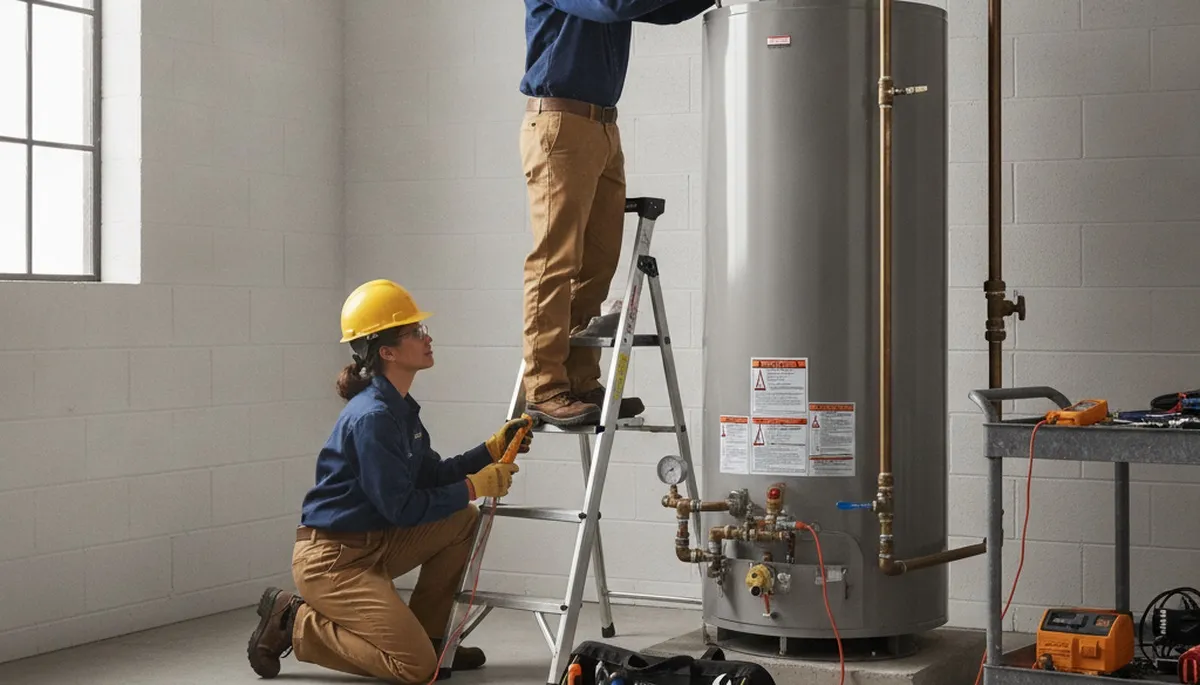 Tucson, AZ plumber repairing a water heater for emergency home service