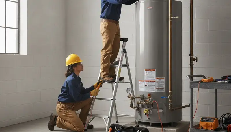 Tucson, AZ plumber repairing a water heater for emergency home service